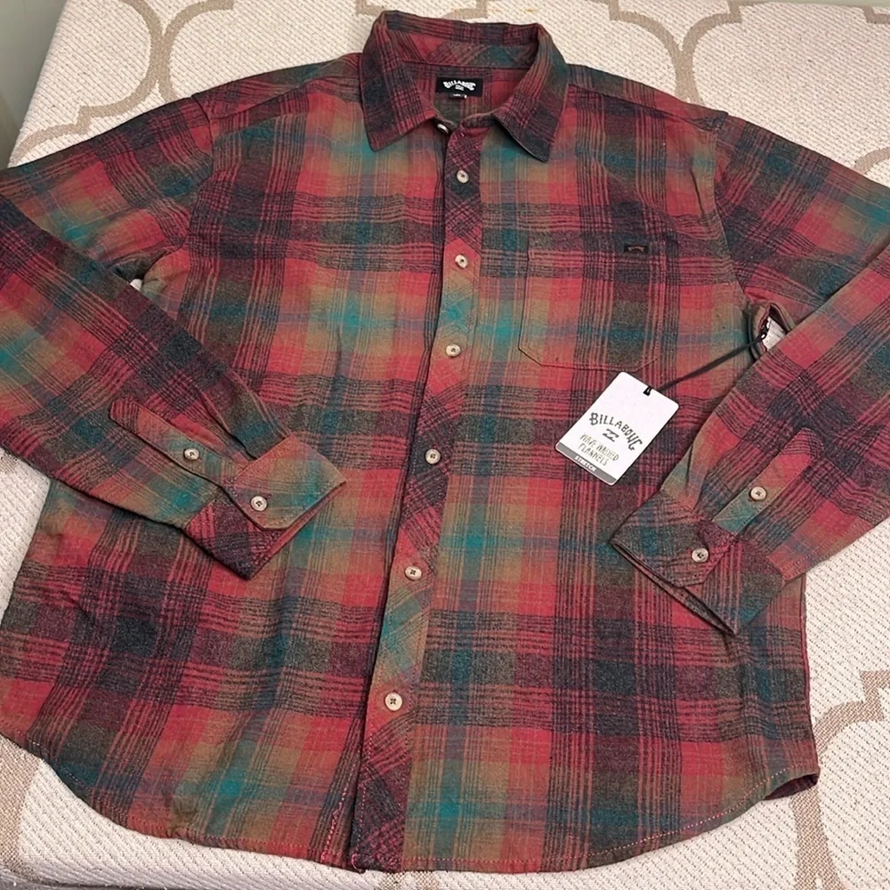 Billabong Coastline Wave Washed Plaid Flannel button down long sleeve Shirt